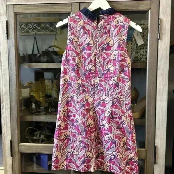 Club Monaco  Cotton Printed Dress with silk lace collar Size Small - Picture 5 of 8